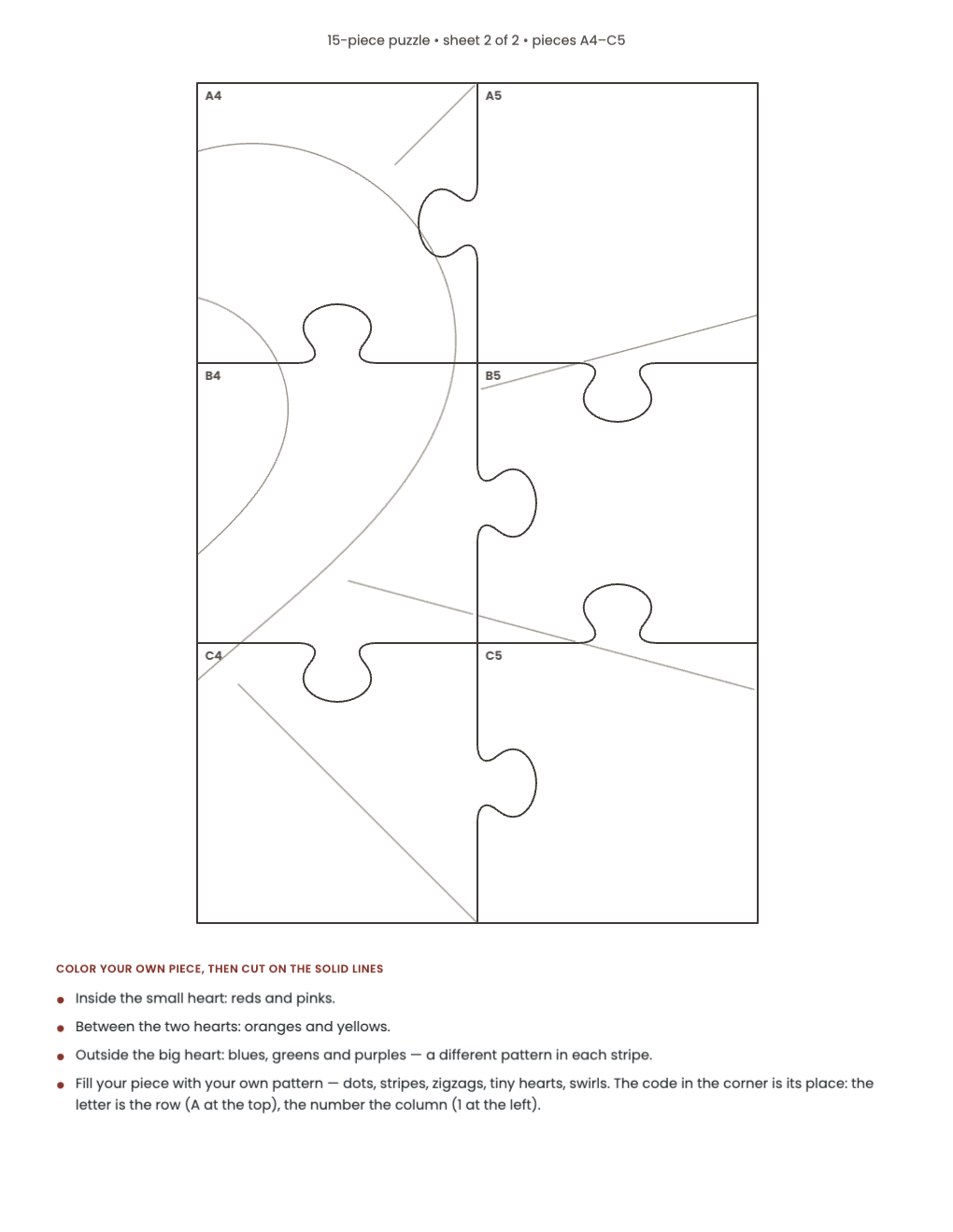 15-piece puzzle sheet 2 of 2, pieces A4 to C5