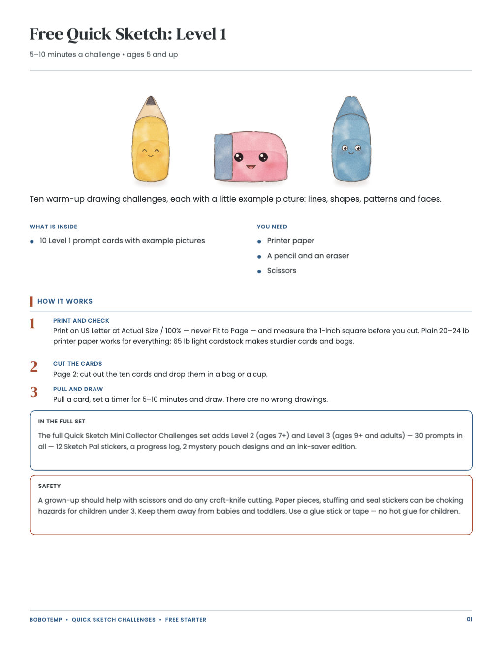 Free Quick Sketch: Level 1 guide: what is inside, the steps and safety notes