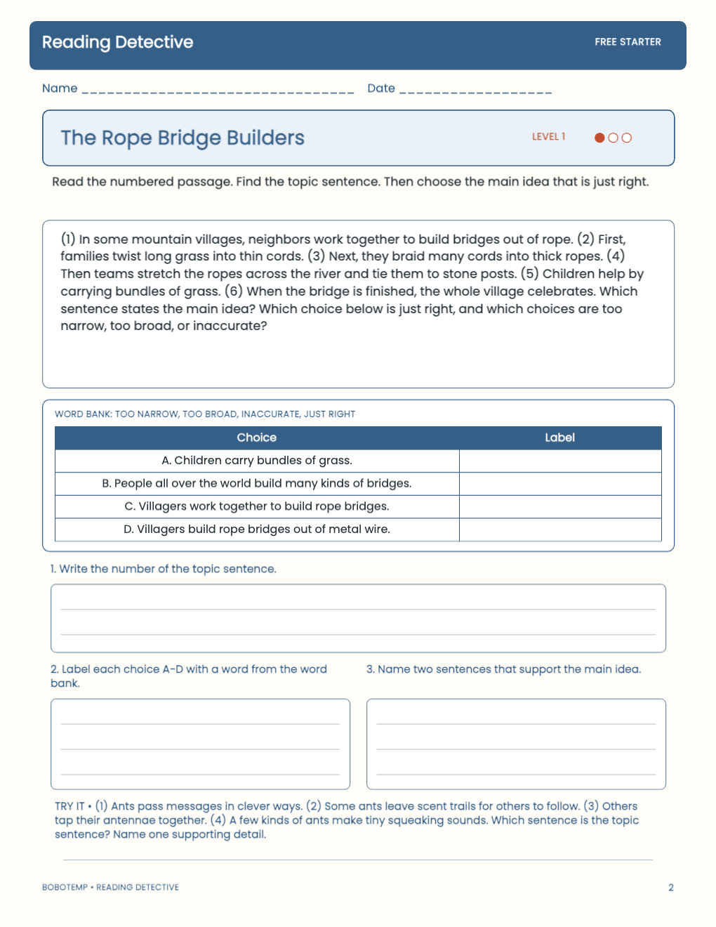 Reading Detective free activity page 1