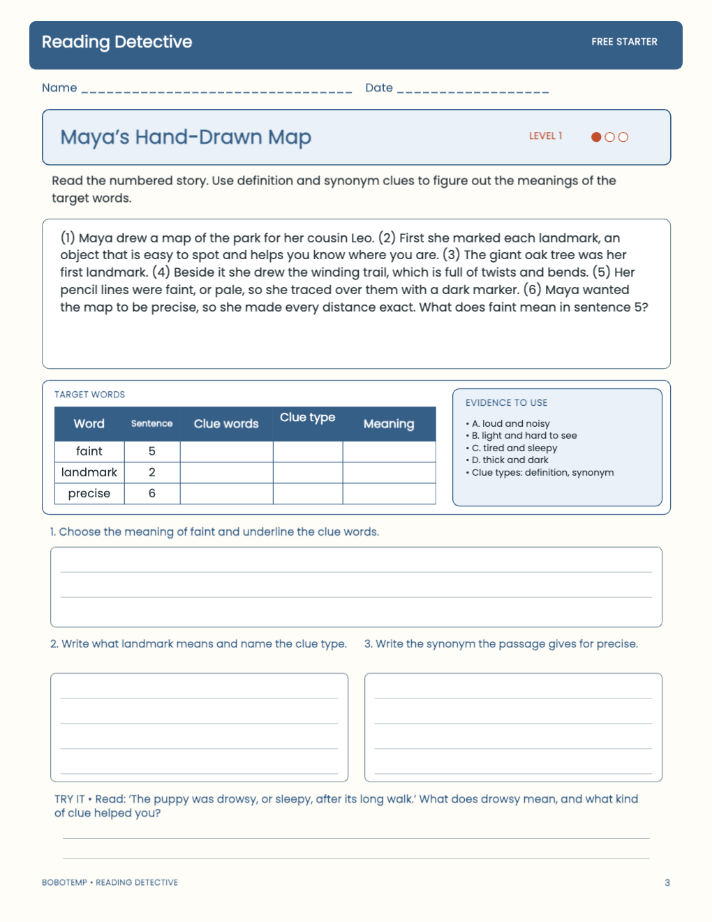 Reading Detective free activity page 2