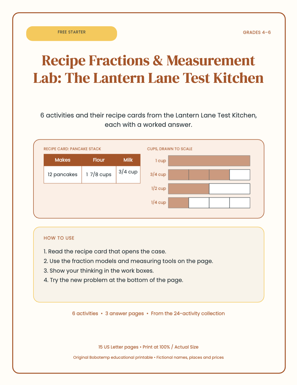 Recipe Fractions & Measurement Lab free starter cover