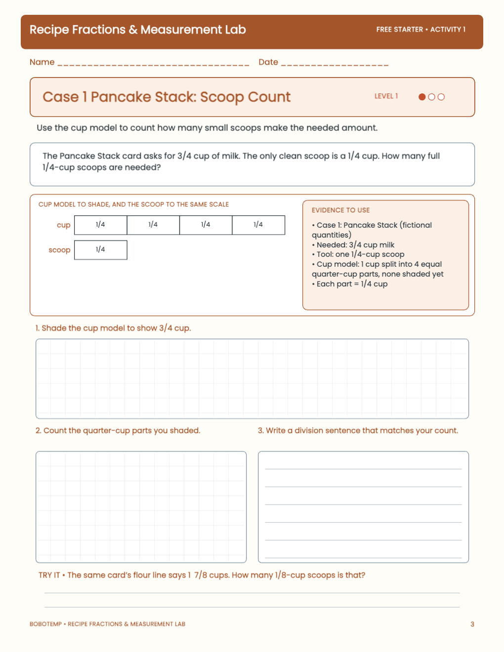 Recipe Fractions & Measurement Lab free activity page 2