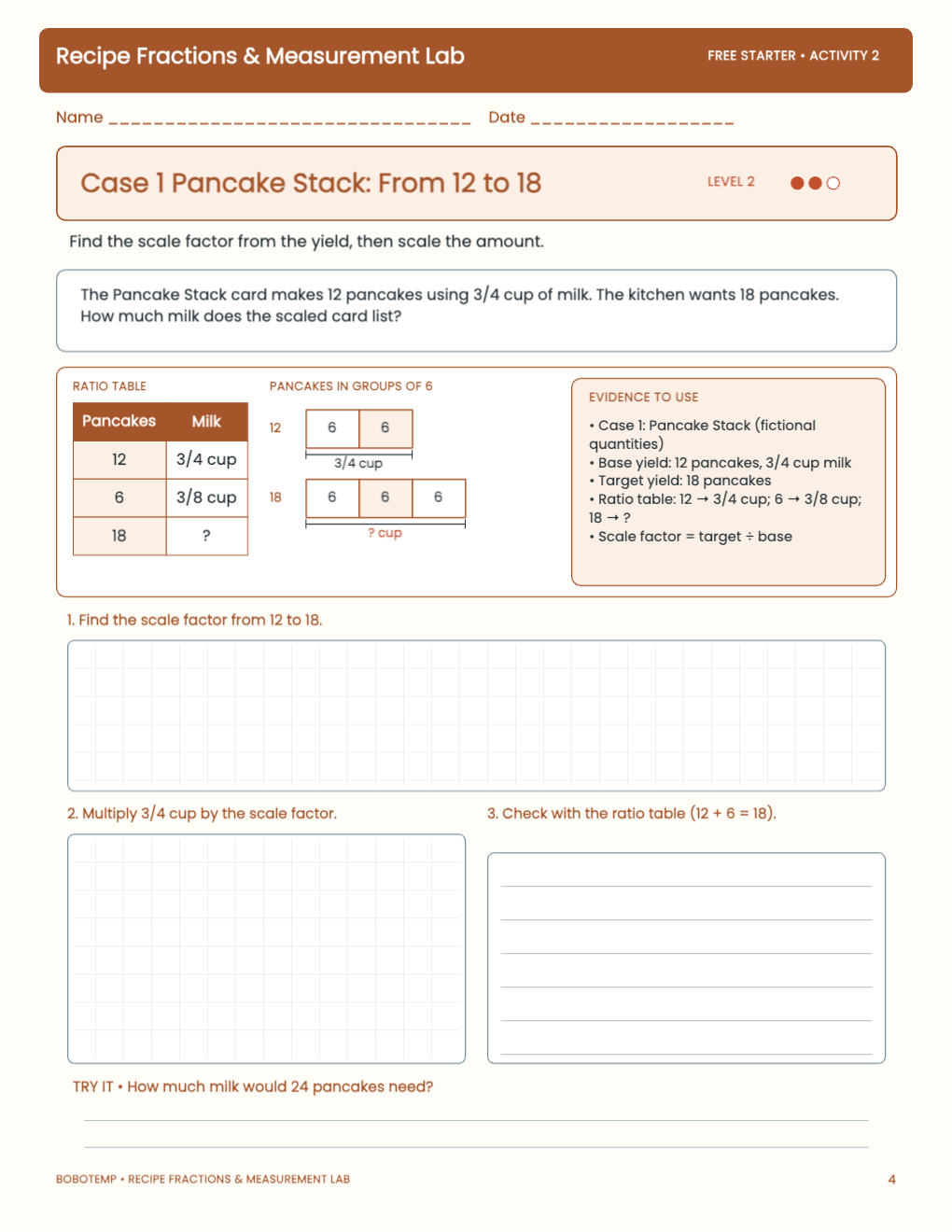Recipe Fractions & Measurement Lab free activity page 3