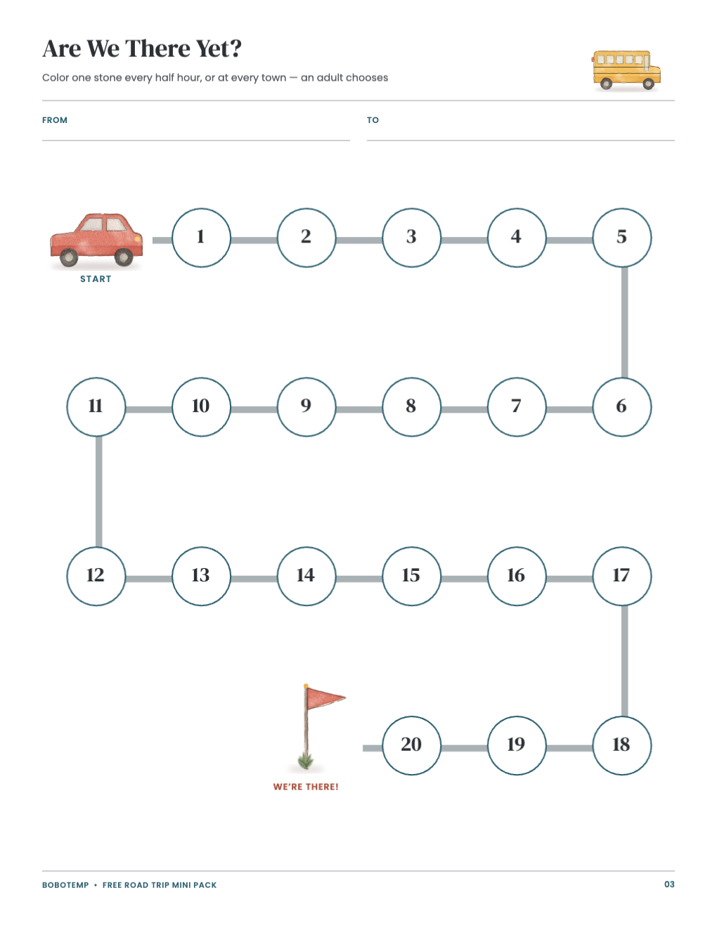 A winding road of twenty stones from a car to a flag