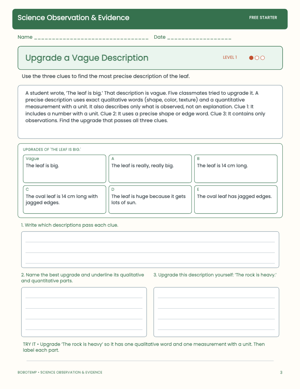 Science Observation & Evidence free activity page 2