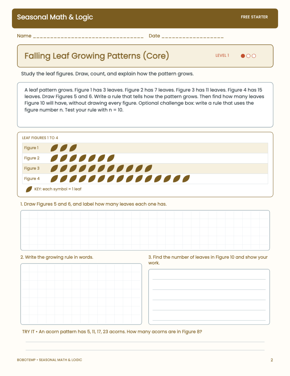 Seasonal Math & Logic free activity page 1
