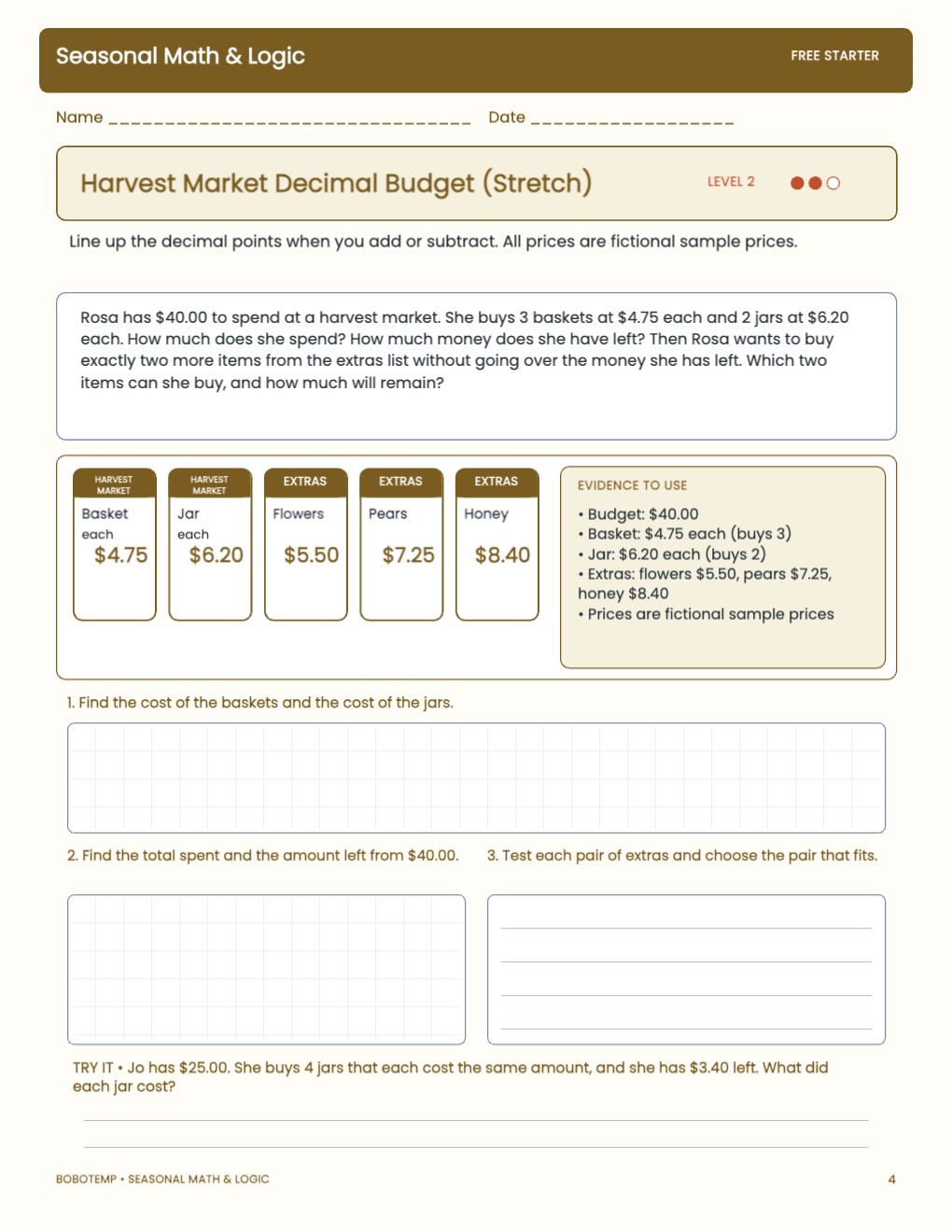 Seasonal Math & Logic free activity page 3
