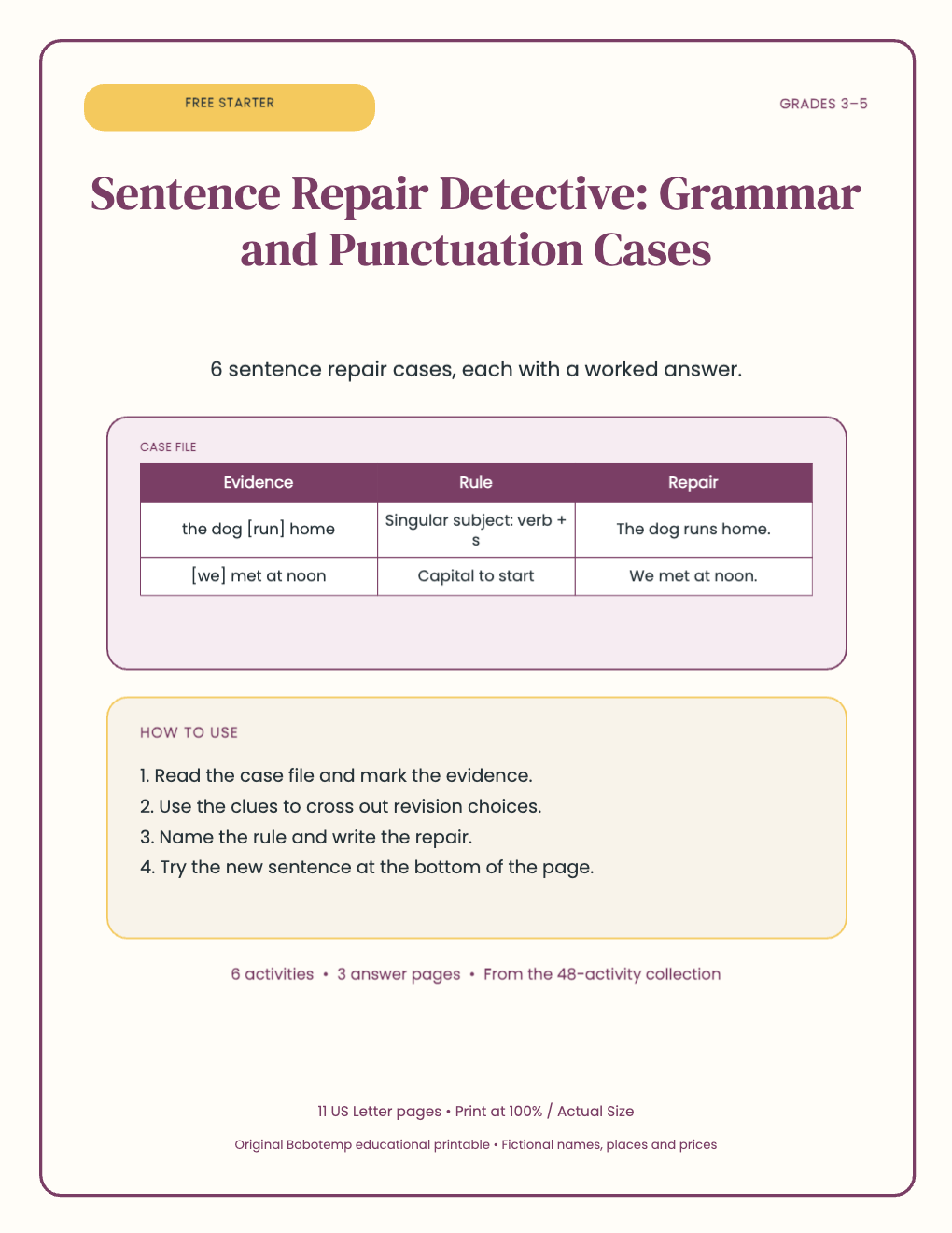 Sentence Repair Detective free starter cover
