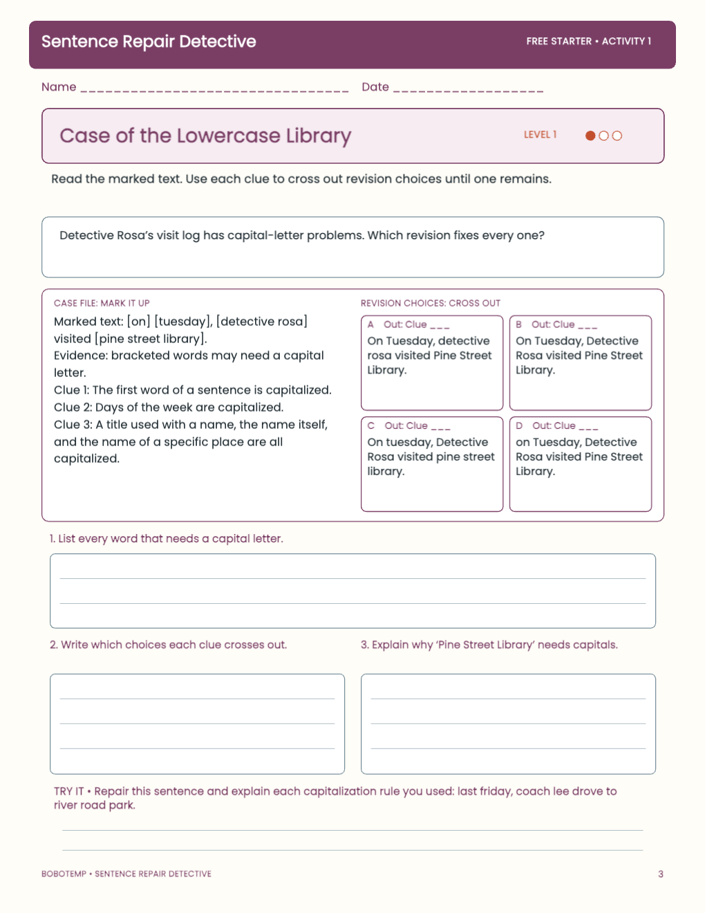 Sentence Repair Detective free activity page 2