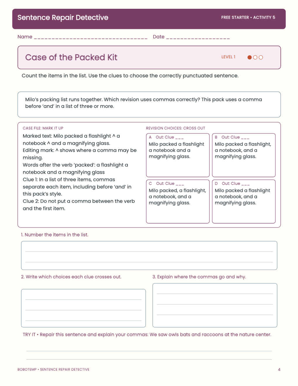 Sentence Repair Detective free activity page 3