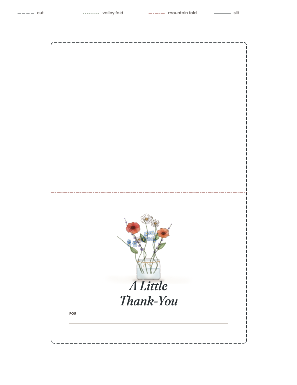 A Little Thank-You card cover with a painted bouquet and a For line