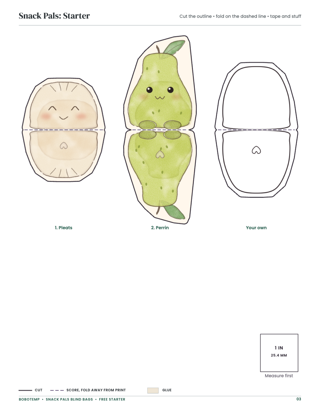 Snack Pals: Starter: collectibles with cut and fold lines and a blank to design