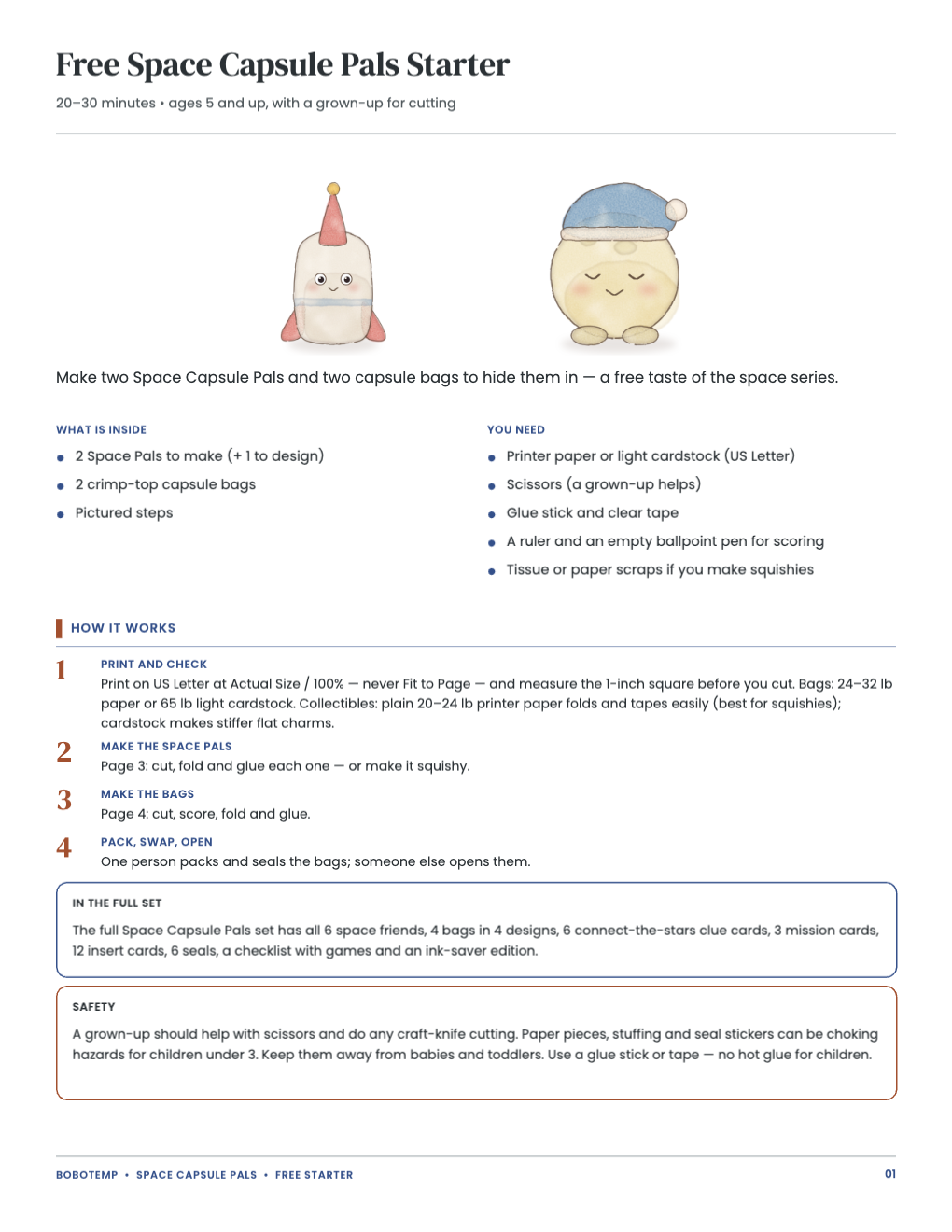 Free Space Capsule Pals Starter guide: what is inside, the steps and safety notes