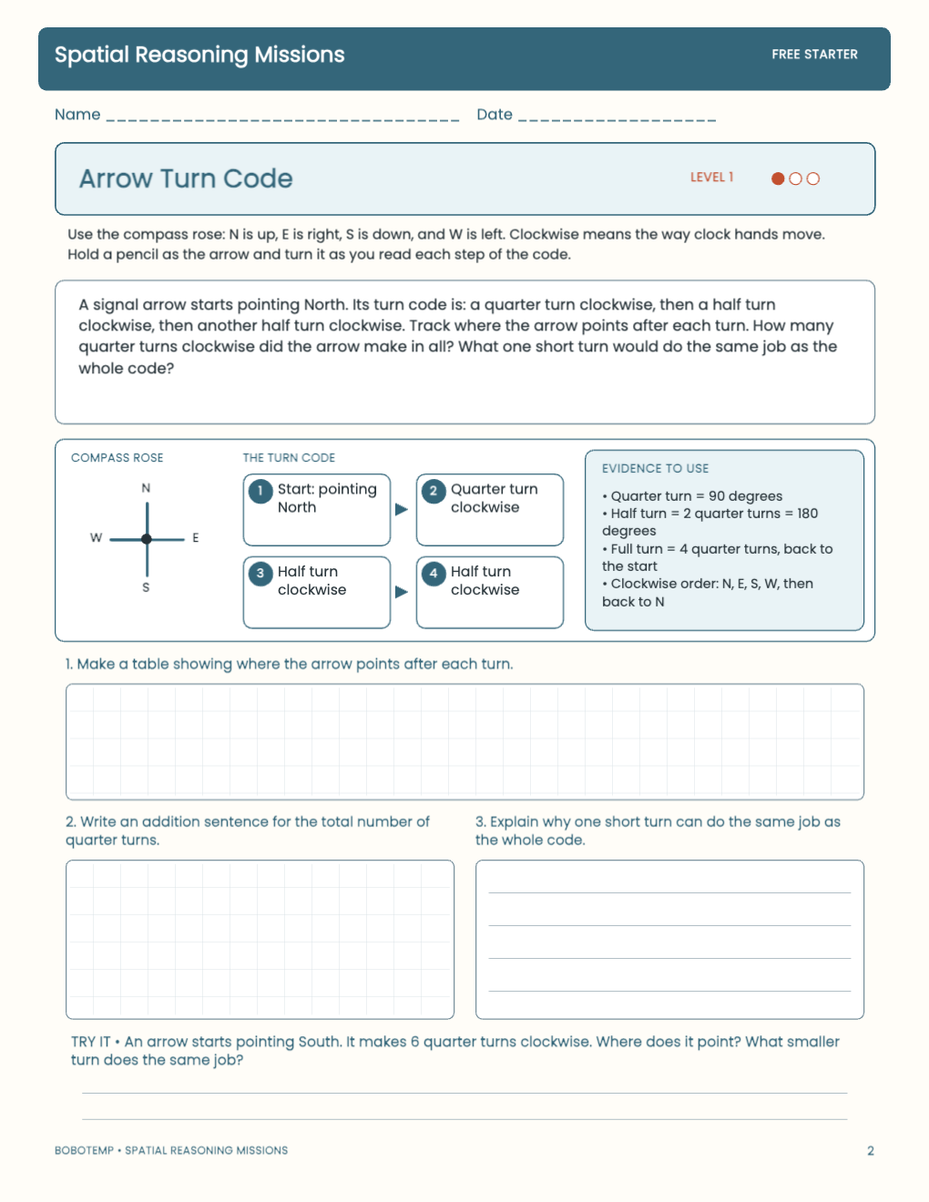 Spatial Reasoning Missions free activity page 1