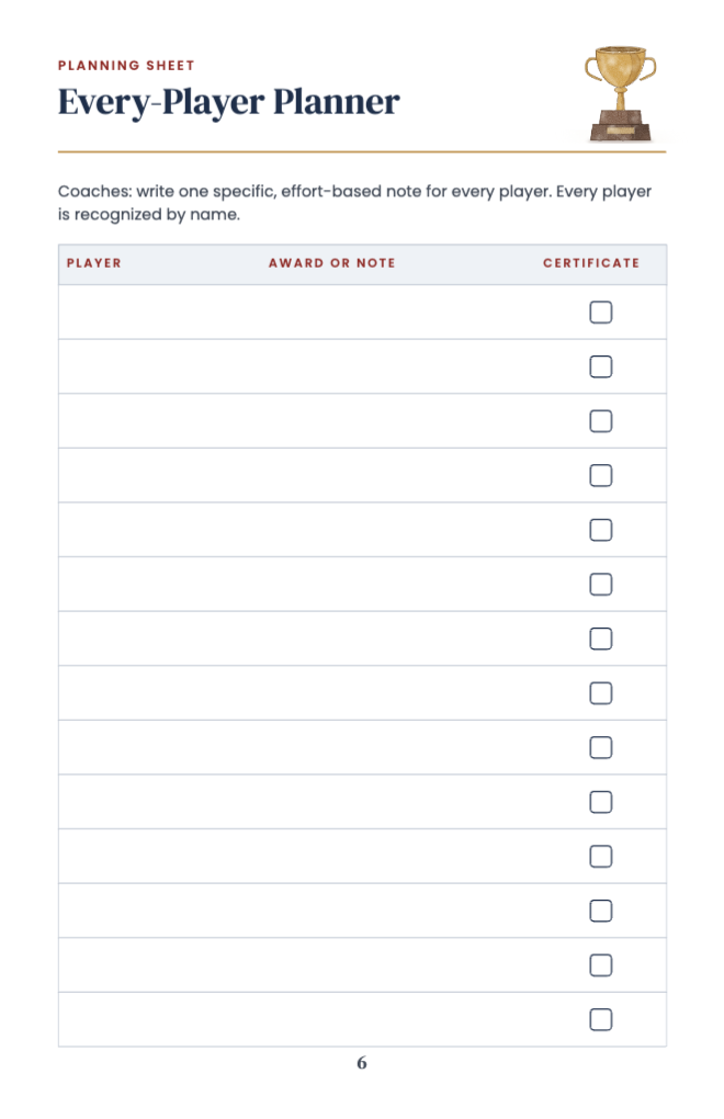 Every-player planner table with a certificate check column