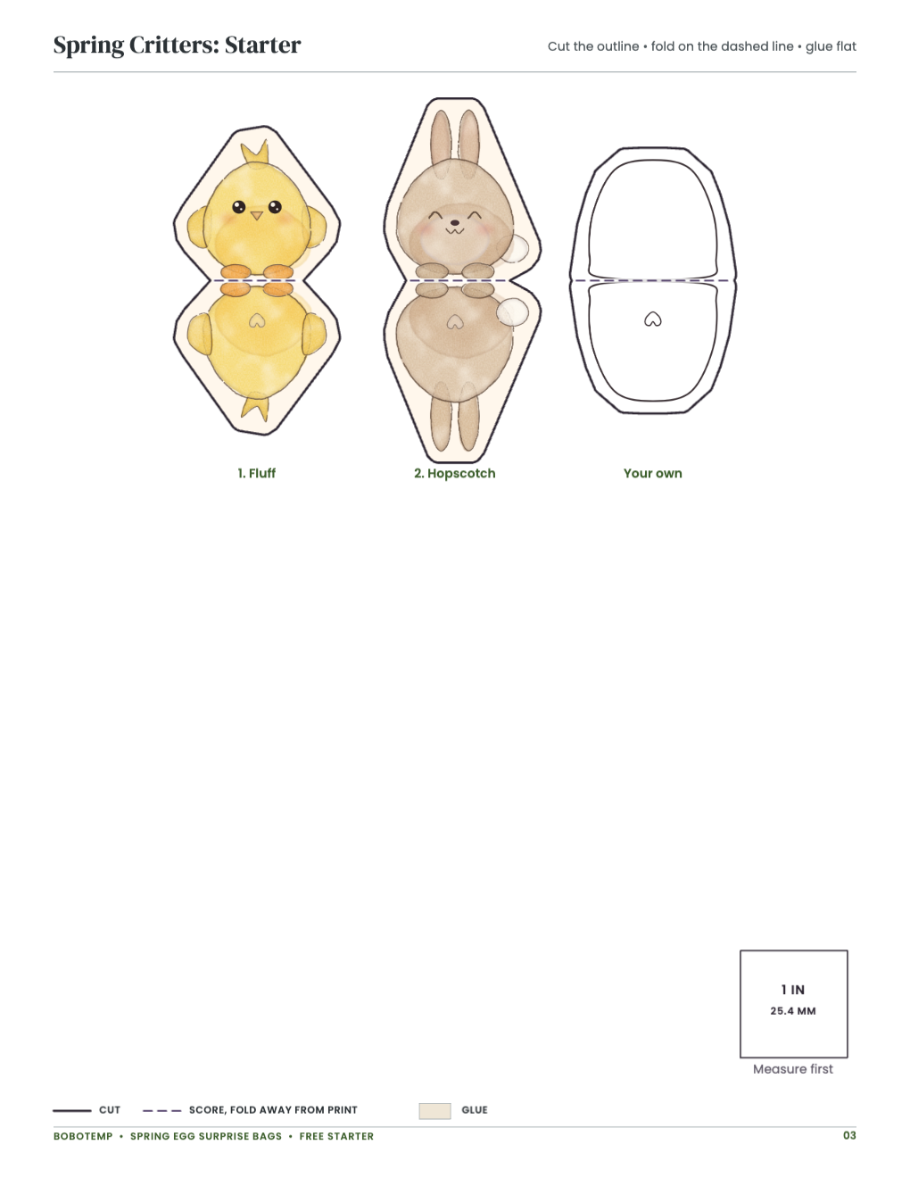 Spring Critters: Starter: collectibles with cut and fold lines and a blank to design