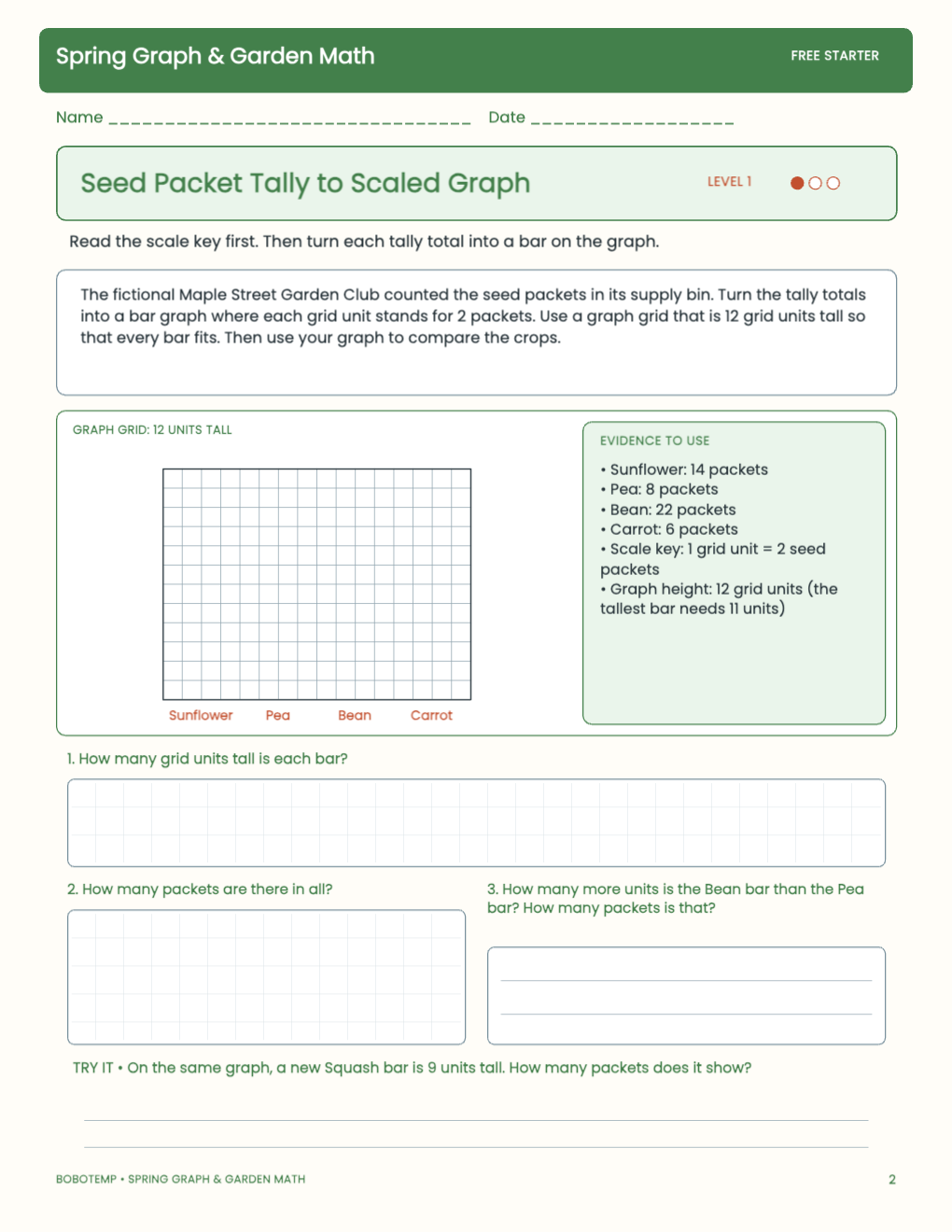 Spring Graph & Garden Math free activity page 1