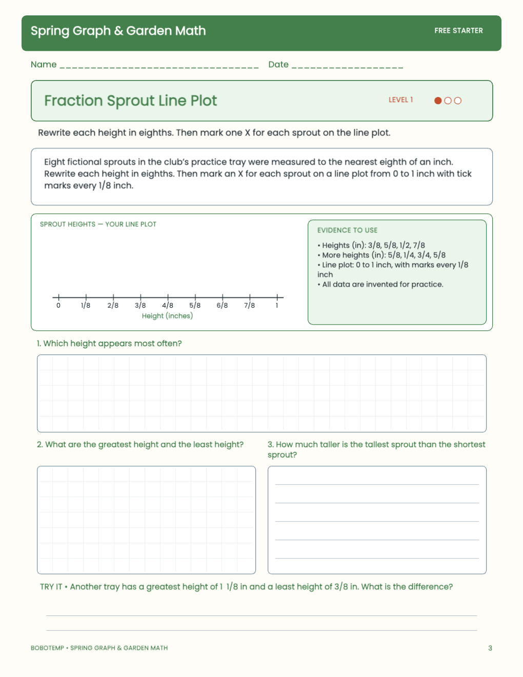 Spring Graph & Garden Math free activity page 2