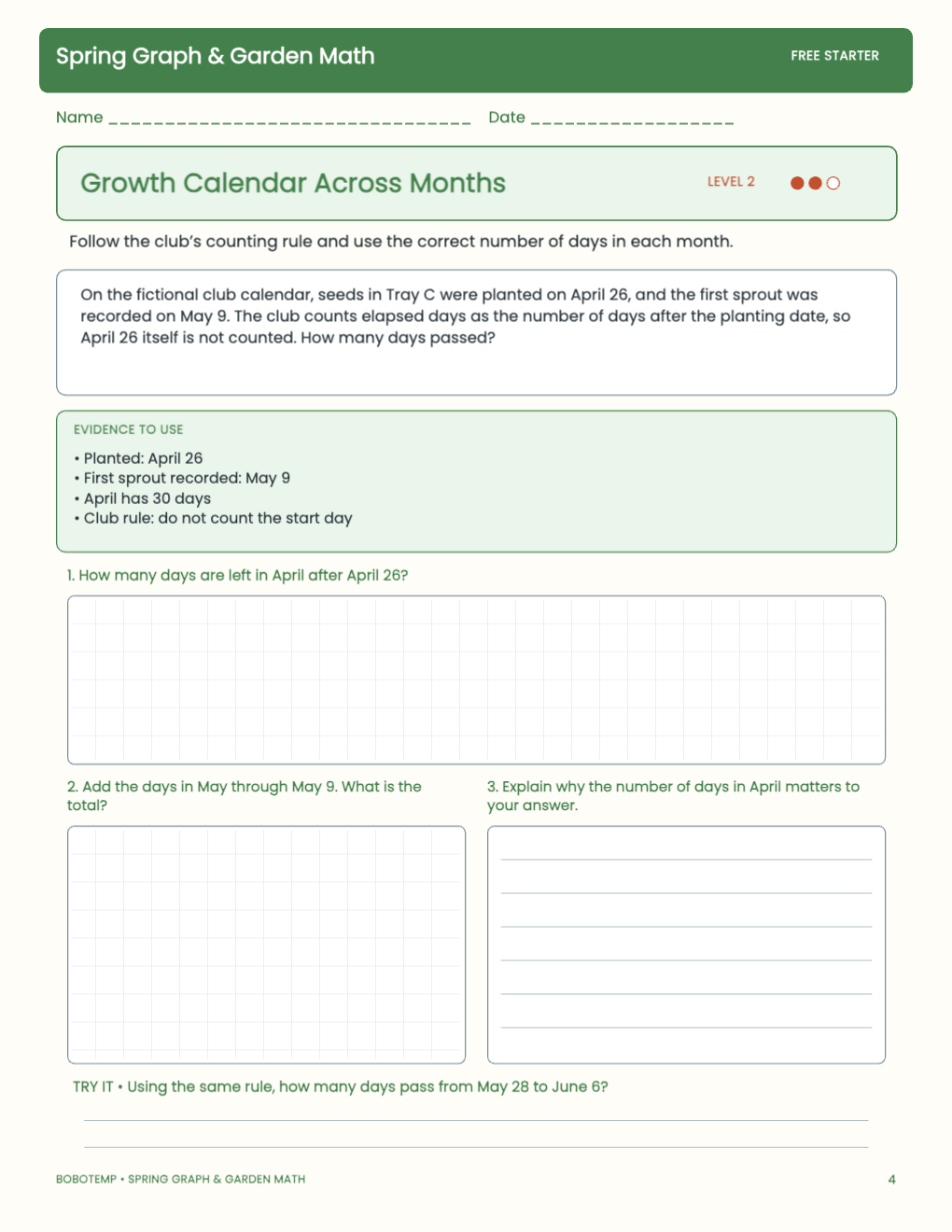 Spring Graph & Garden Math free activity page 3