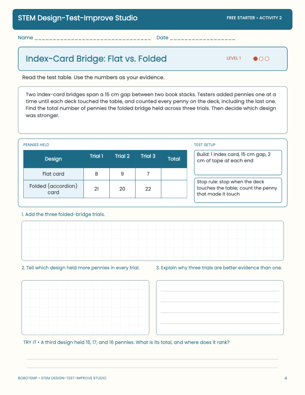 STEM Design-Test-Improve Studio free activity page 3