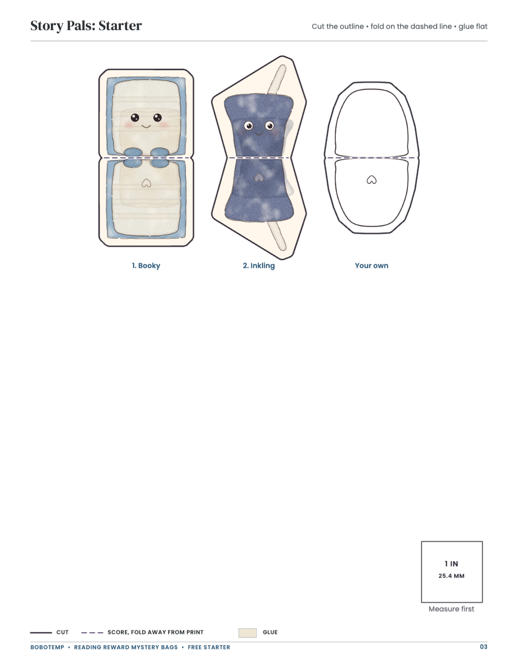 Story Pals: Starter: collectibles with cut and fold lines and a blank to design