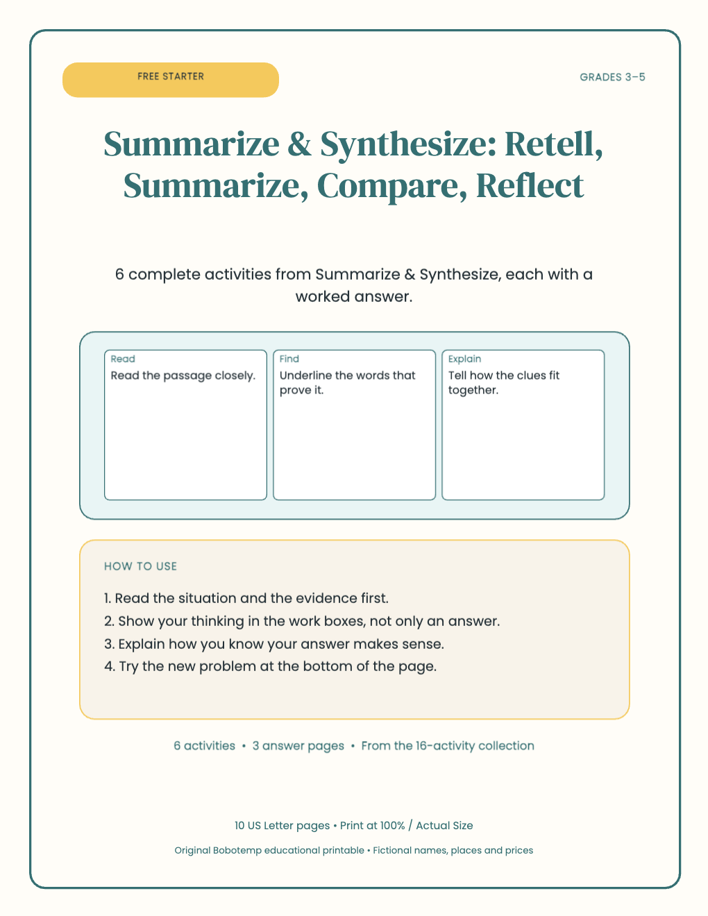 Summarize & Synthesize free starter cover