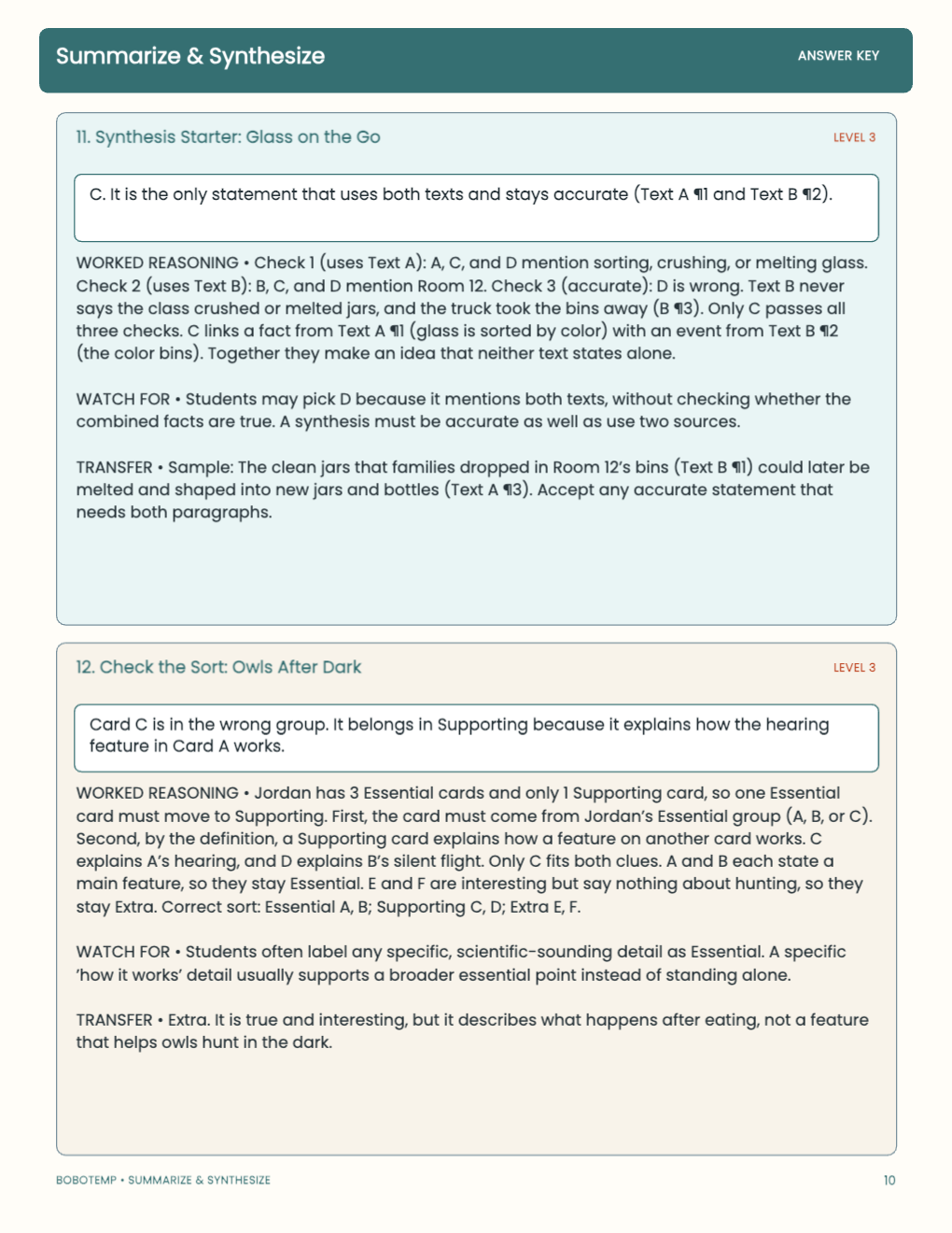 Summarize & Synthesize worked answer page
