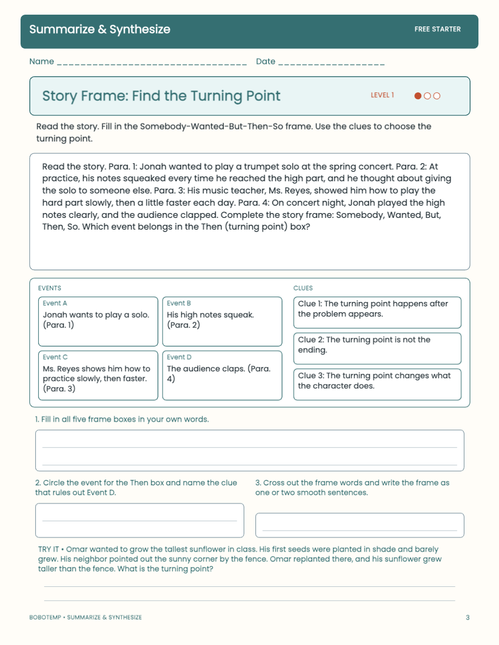 Summarize & Synthesize free activity page 2