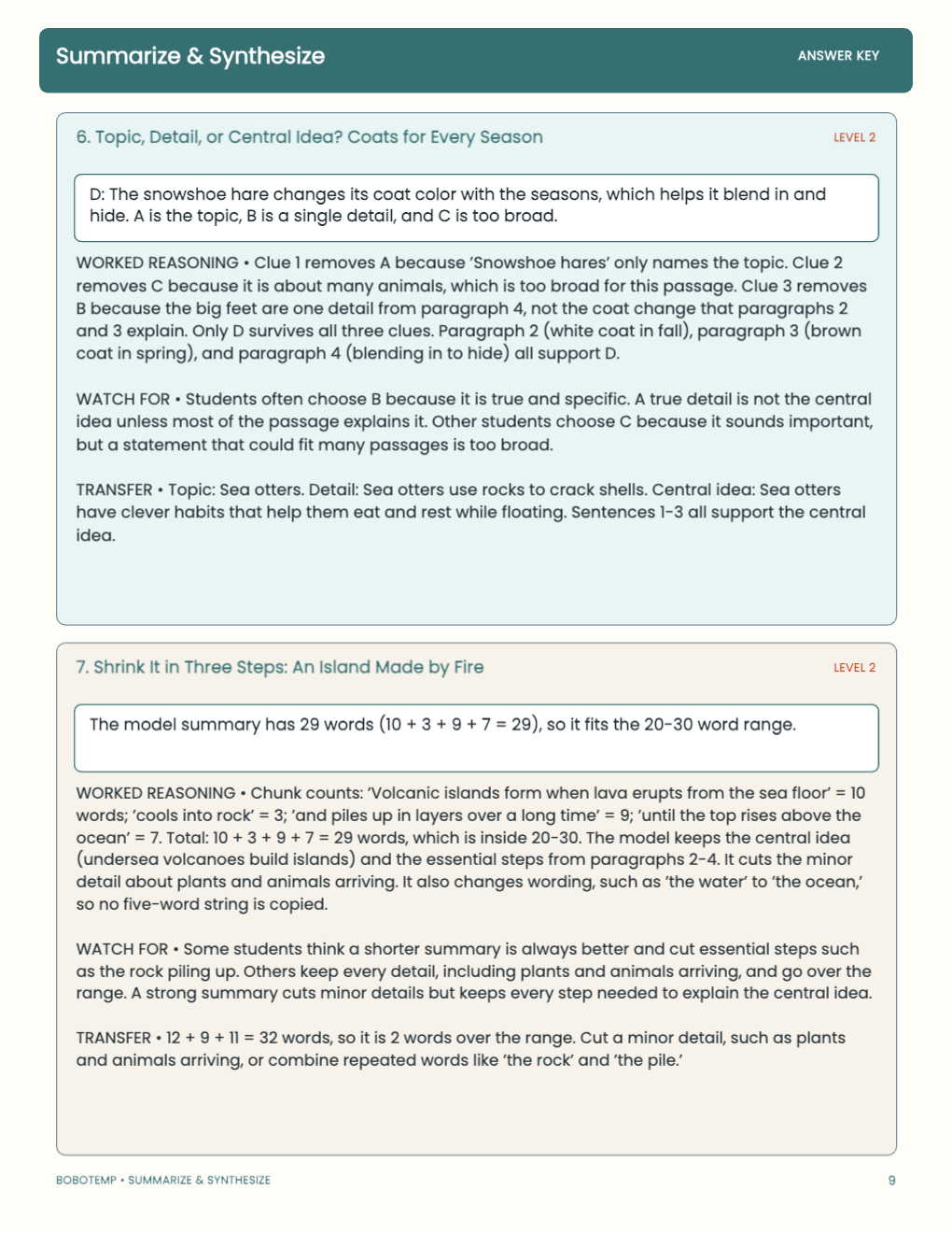 Summarize & Synthesize worked answer page
