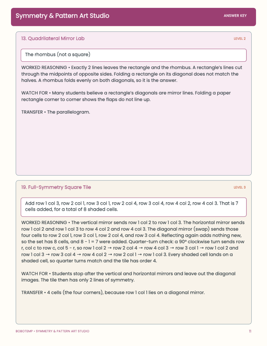 Symmetry & Pattern Art Studio worked answer page