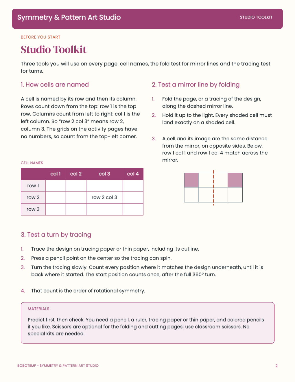 Symmetry & Pattern Art Studio free starter guide page