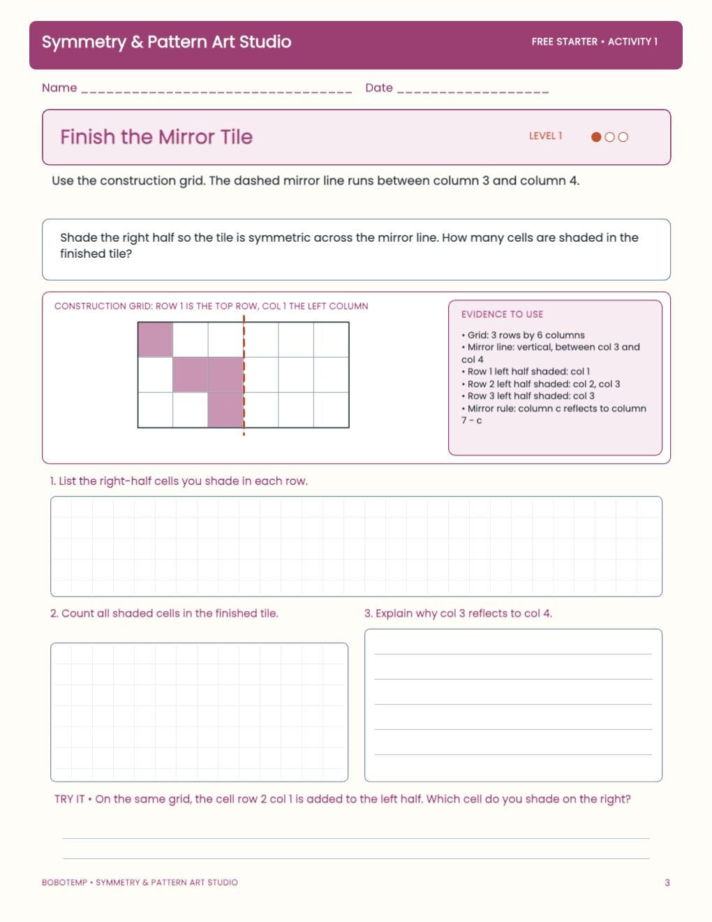 Symmetry & Pattern Art Studio free activity page 2