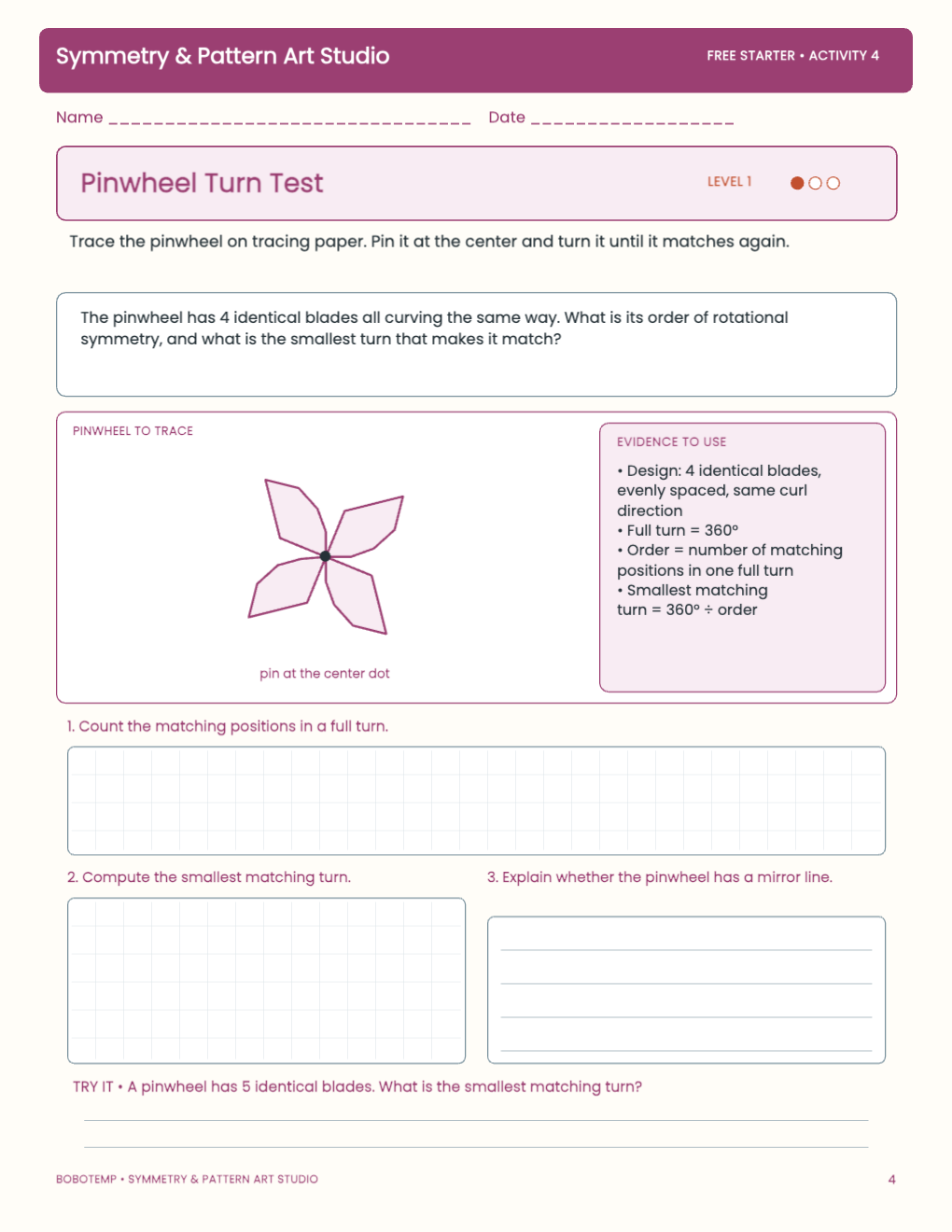 Symmetry & Pattern Art Studio free activity page 3