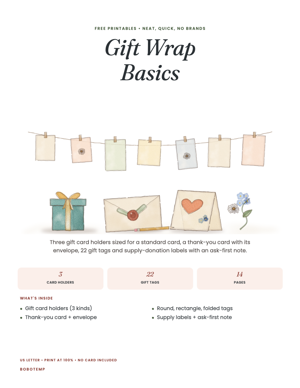 Gift Wrap Basics cover with a painted gift, letters and a card