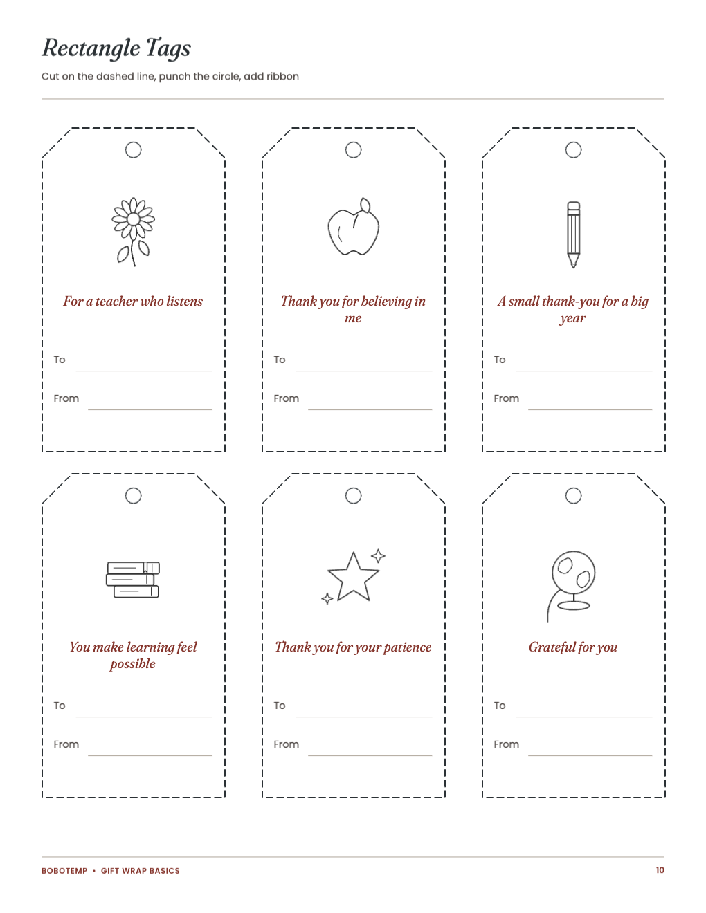Six rectangle gift tags to color
