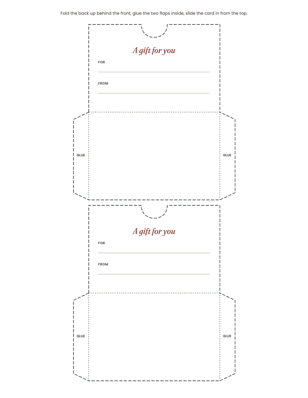 Two pocket gift card holders with glue flaps