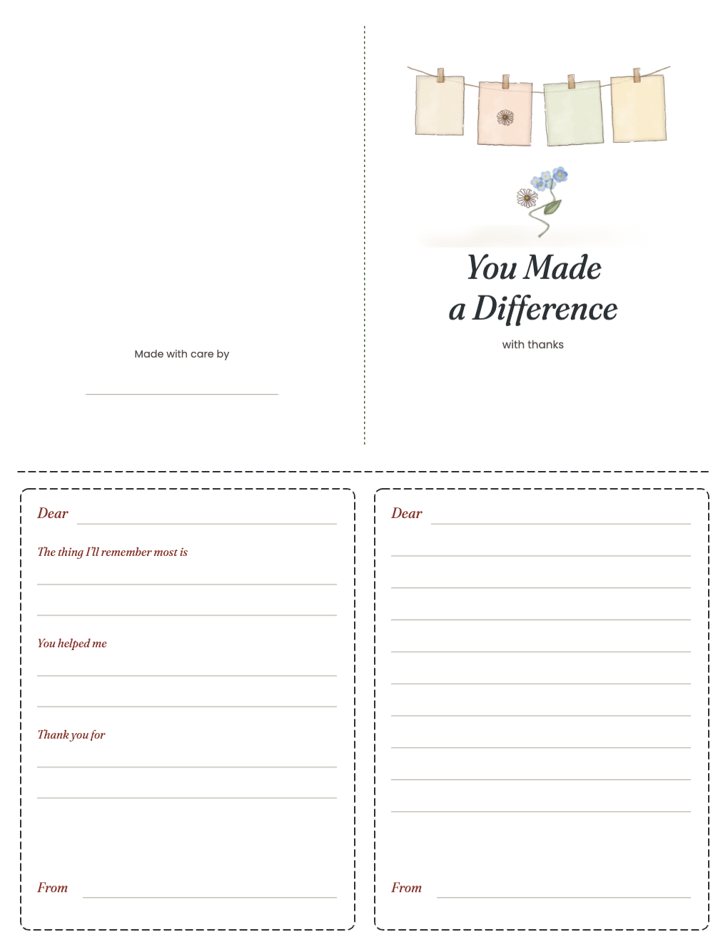 You Made a Difference card with two inside notes