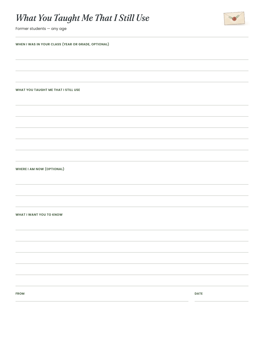 What You Taught Me That I Still Use: four writing sections for former students
