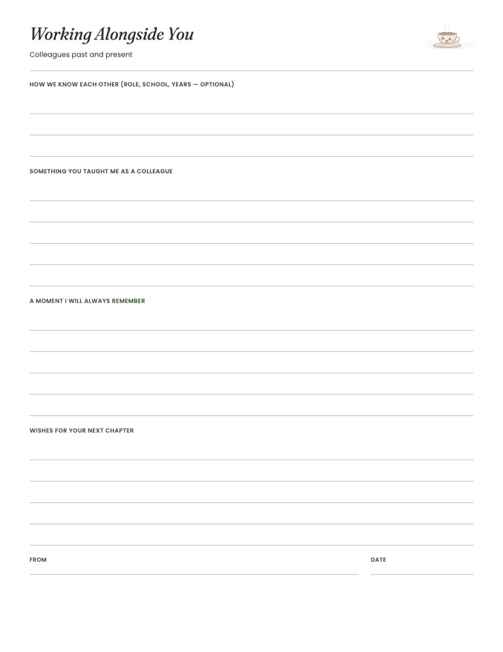 Working Alongside You: four writing sections for colleagues