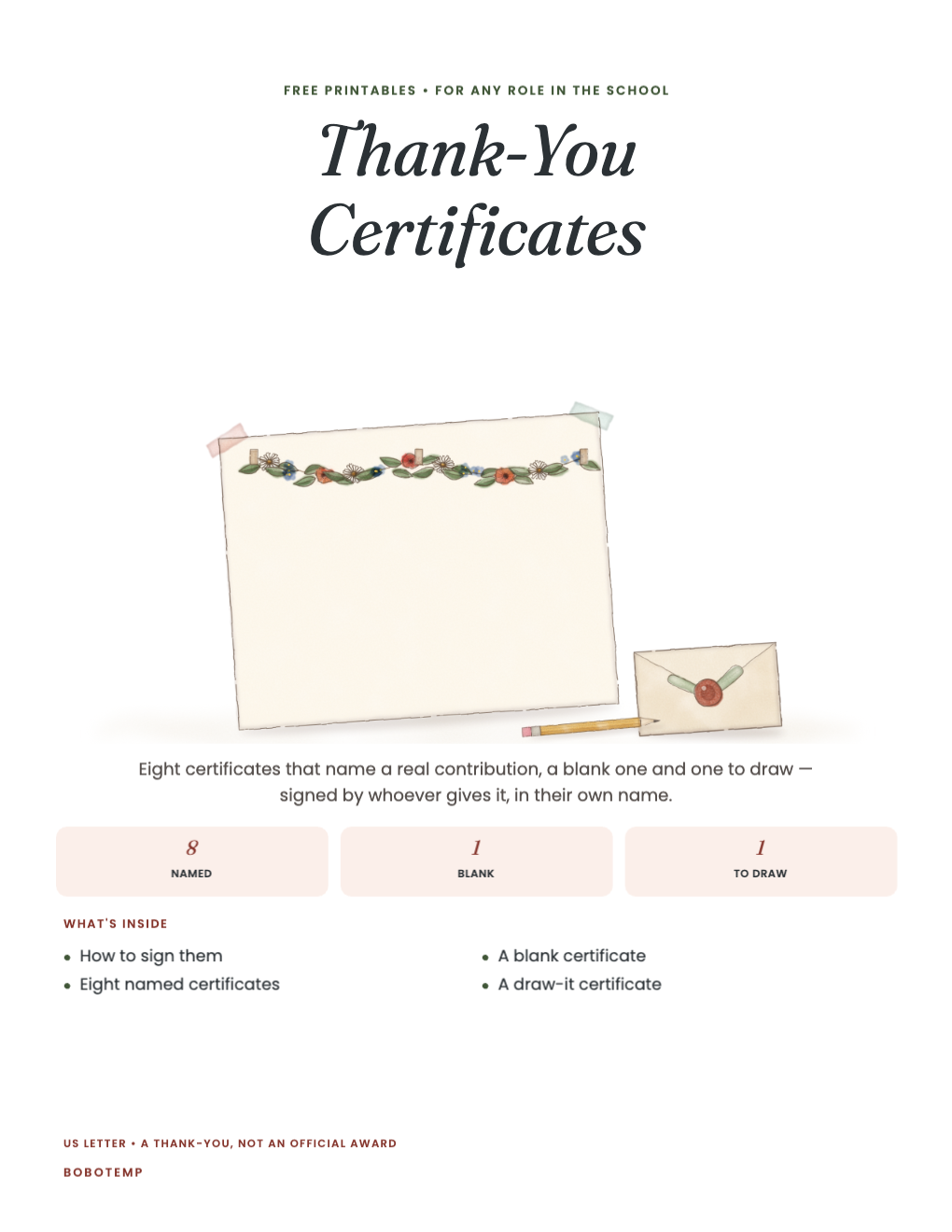 Thank-You Certificates cover with a painted certificate and an envelope