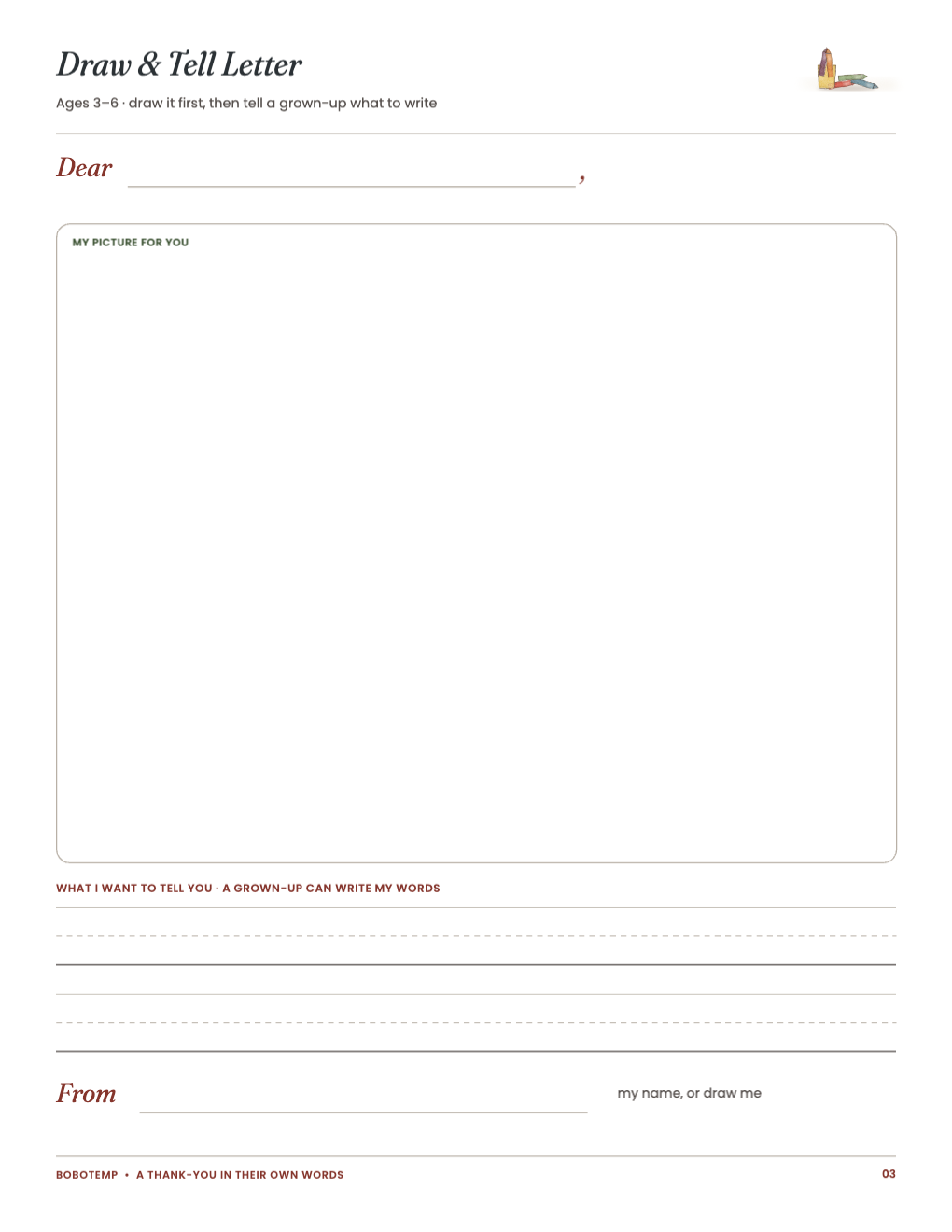 Draw & Tell Letter for ages 3–6