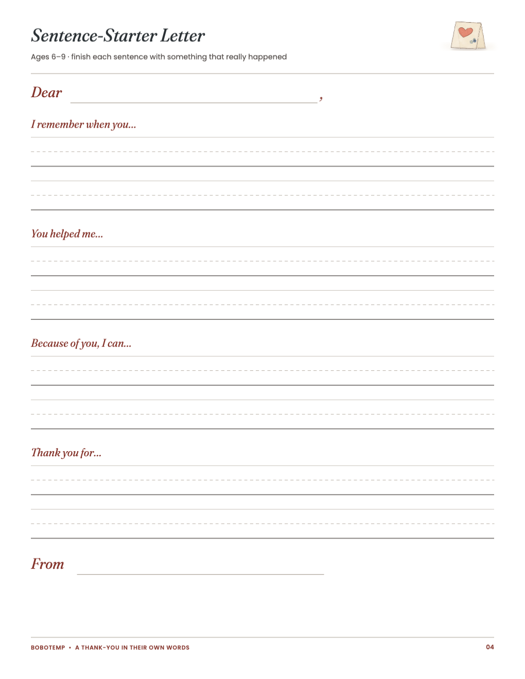 Sentence-Starter Letter for ages 6–9