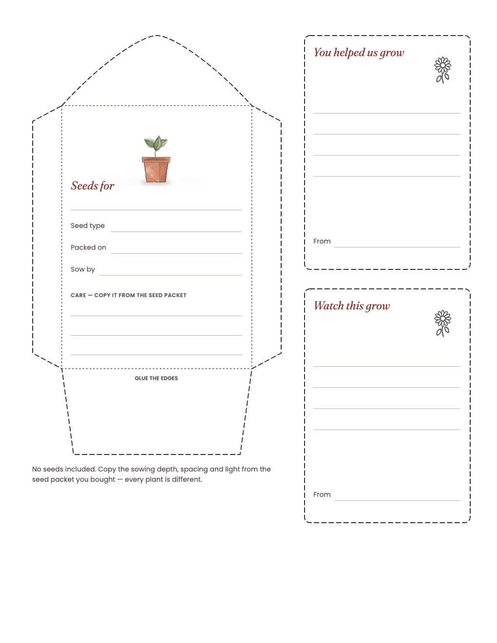 Seed envelope with two plant notes; no seeds included