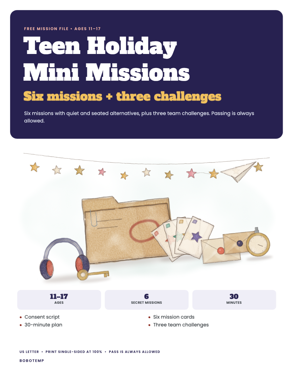 Teen Holiday Secret Missions & Challenges free sample page 1 of 4