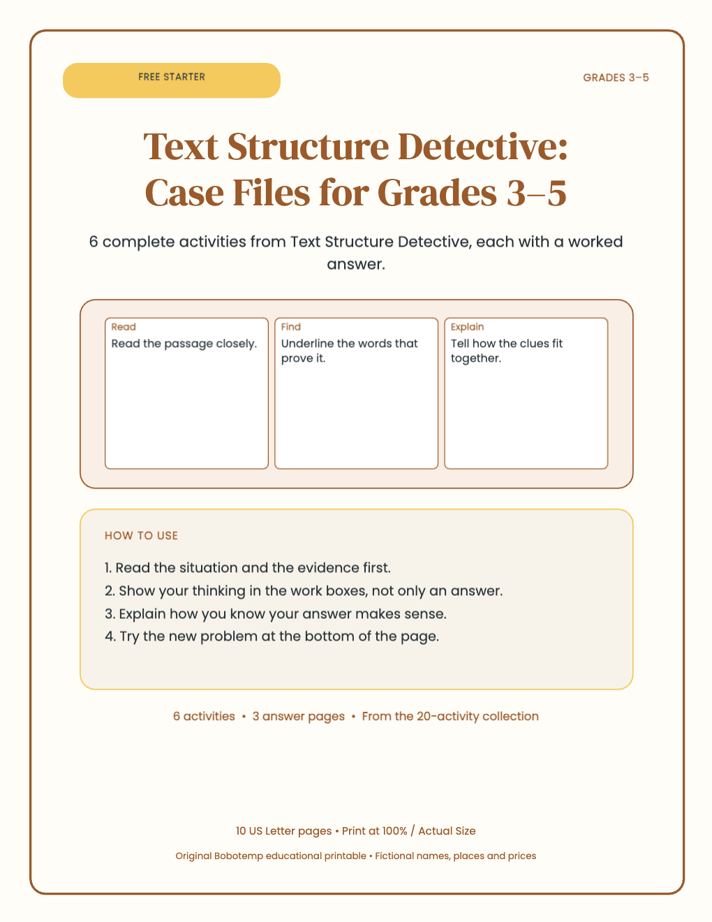 Text Structure Detective free starter cover