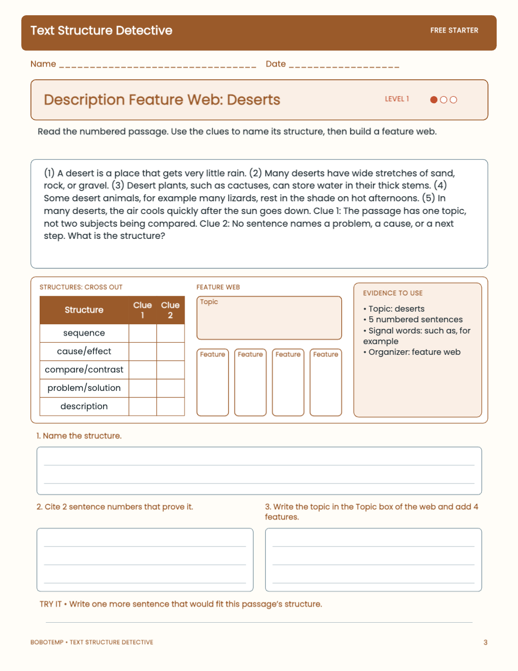 Text Structure Detective free activity page 2