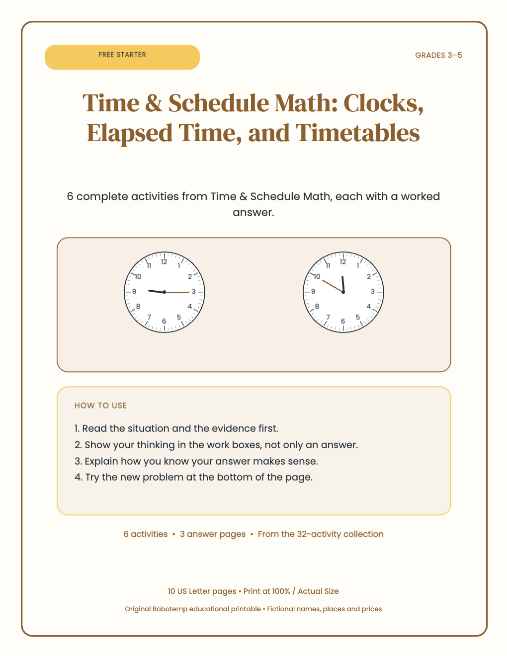 Time & Schedule Math free starter cover