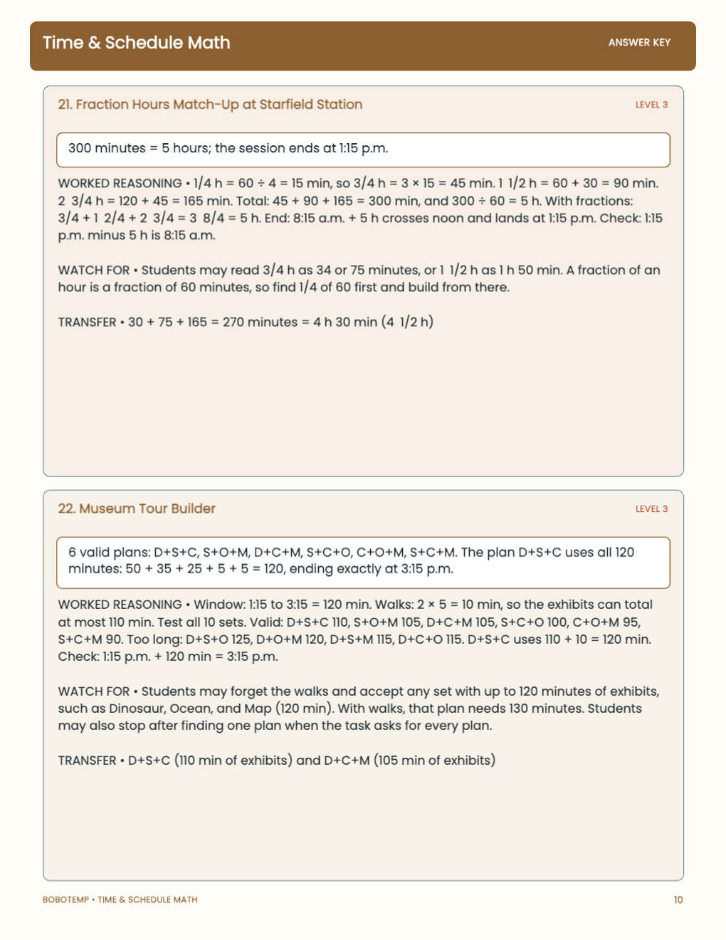 Time & Schedule Math worked answer page