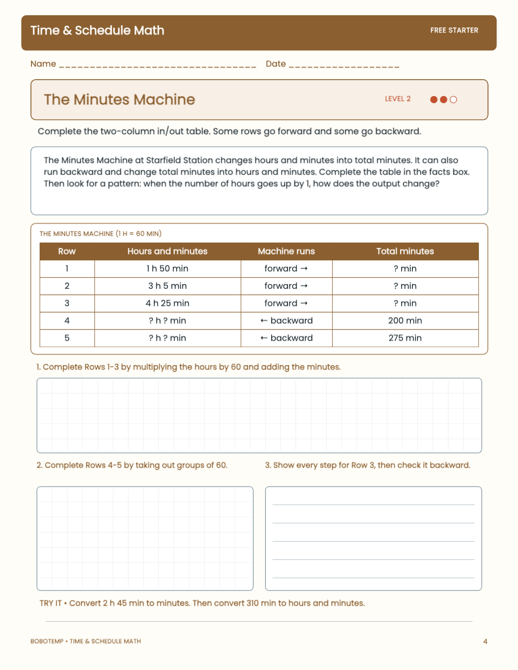 Time & Schedule Math free activity page 3