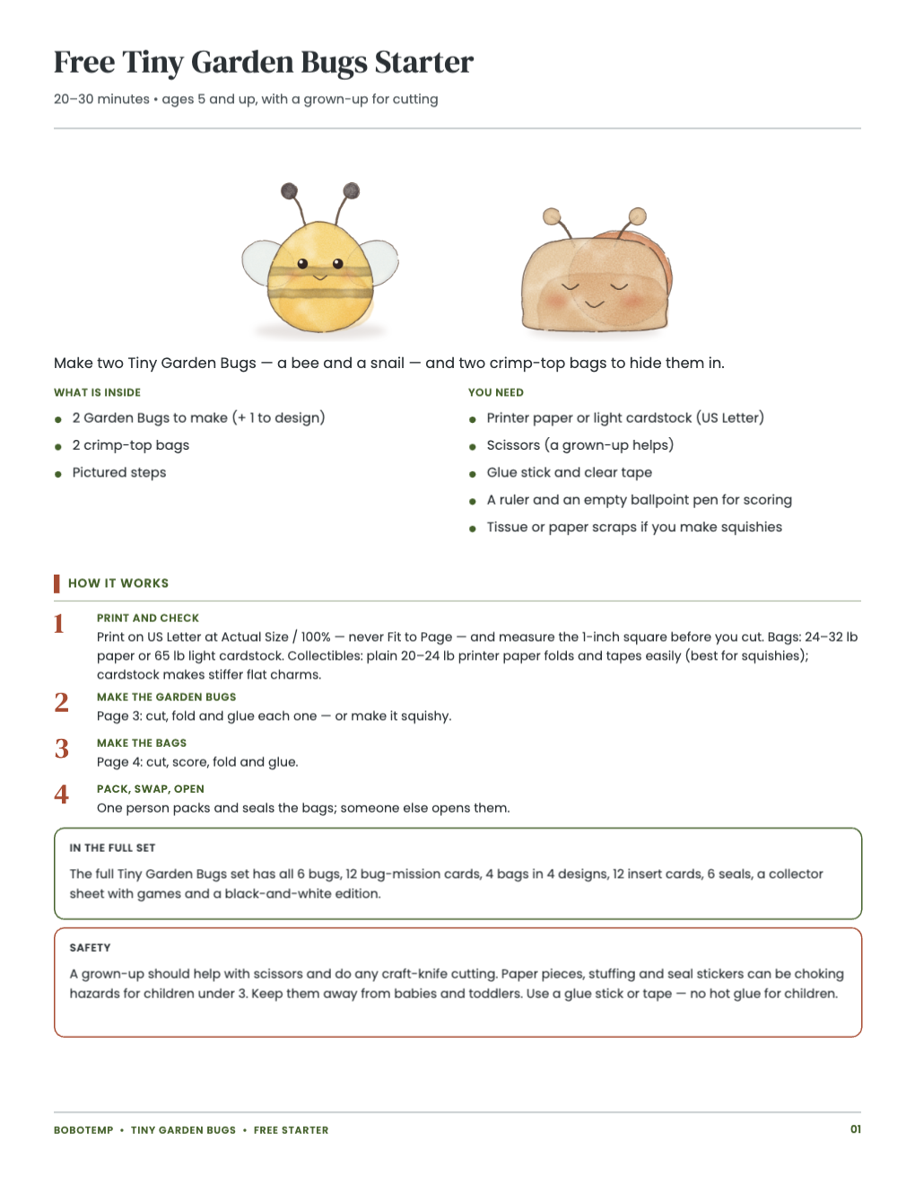 Free Tiny Garden Bugs Starter guide: what is inside, the steps and safety notes